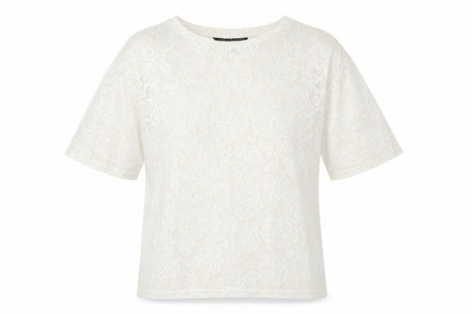 Front view of Topshop women’s ivory geometric polyester basic t-shirt, size S, round neck