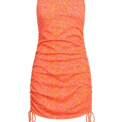 Motel Womens Orange Geometric Cotton Tank Dress Size S Round Neck Pullover