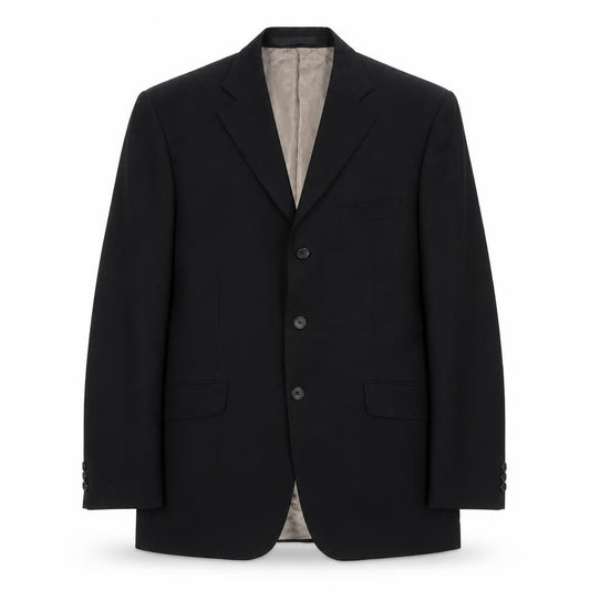 Front view of Marks & Spencer men’s black polyester jacket suit jacket, size 40, regular