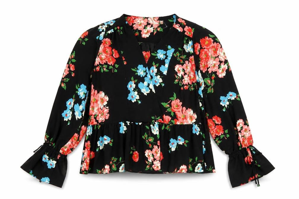 ASOS Womens Black Floral Polyester Basic Blouse Size 6 V-Neck