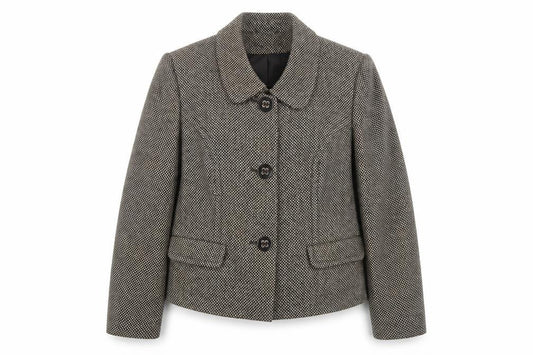 Front view of Alex&Co women’s brown geometric jacket blazer, size UK 14, button