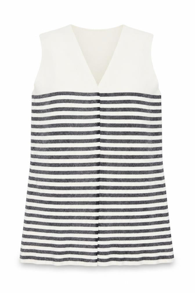 Marks and Spencer Womens White V-Neck Striped Viscose Vest Jumper Size L