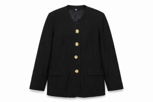 Front view of Made in U.K. women’s black jacket blazer, size UK 12, button