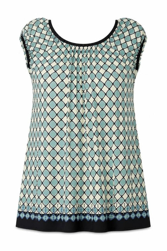 Front view of Max Studio women’s blue geometric polyester a-line, size XL, round neck pullover