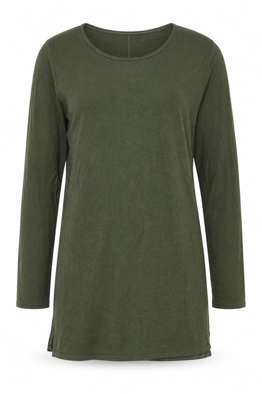 Front view of PRETTYLITTLETHING women’s green viscose basic t-shirt, size UK 8, round neck