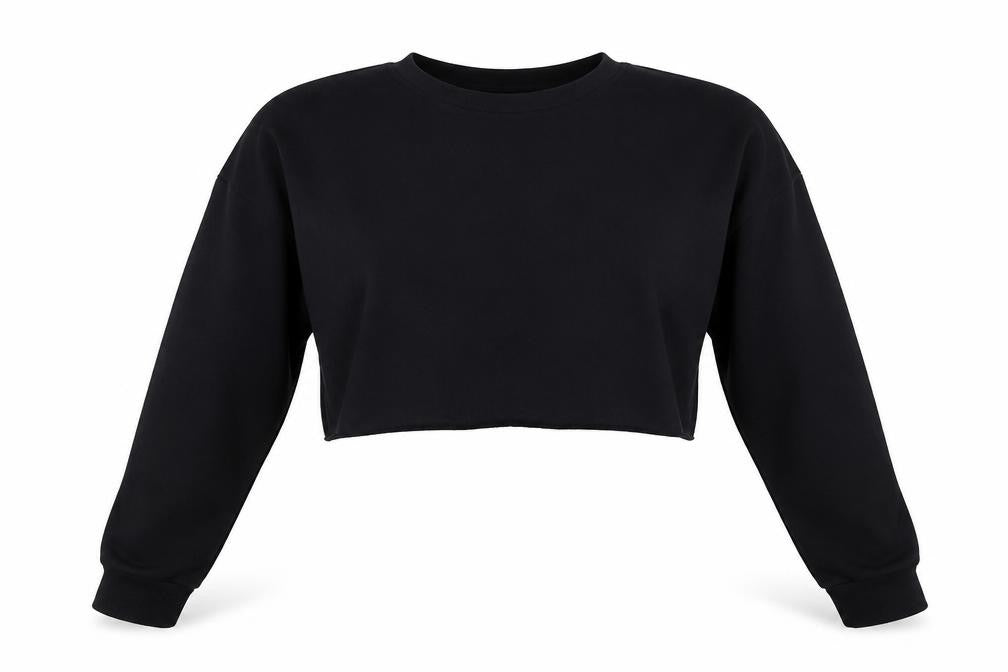 Front view of PRETTYLITTLETHING women’s black cotton pullover sweatshirt, size UK 16, pullover