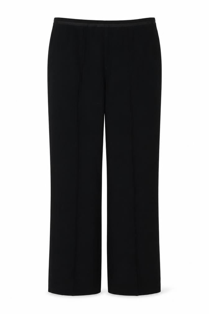Front view of Marks & Spencer women’s black polyester trousers, size UK 8, regular zip