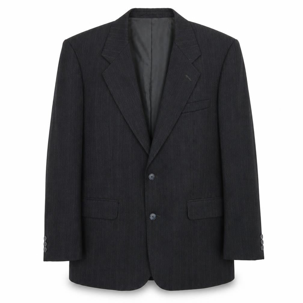 Front view of Greenwoods men’s grey striped polyester jacket suit jacket, size 42, regular