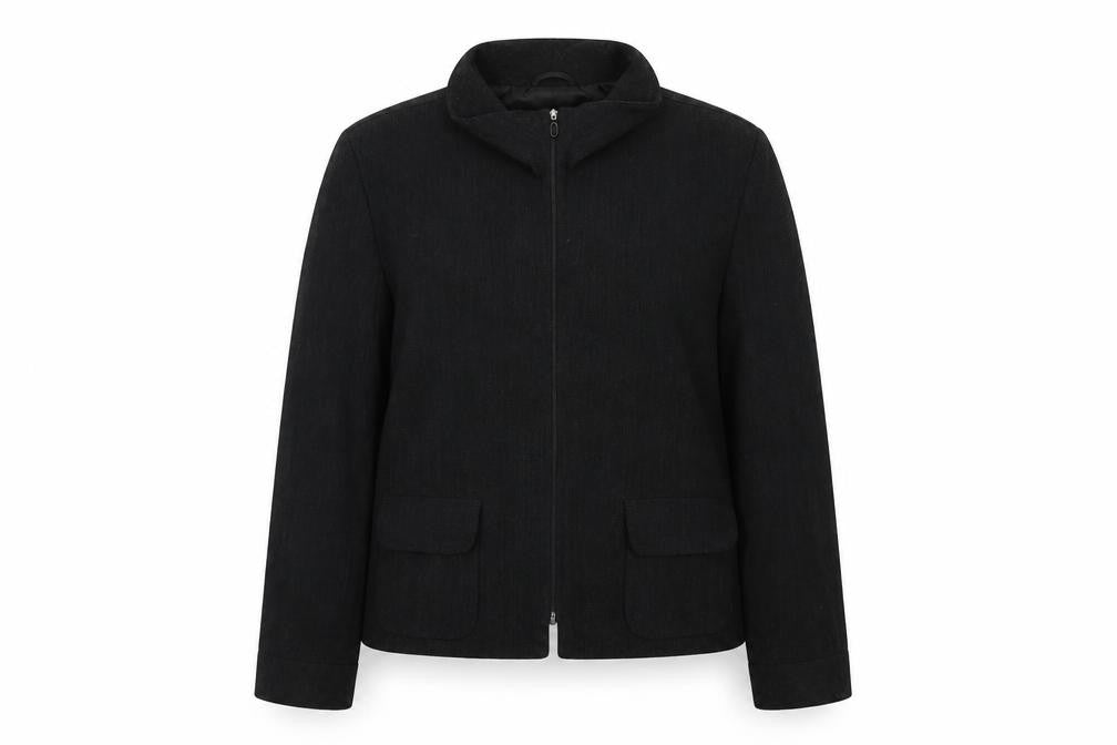 Front view of La Strada women’s black jacket, size UK 16, zip