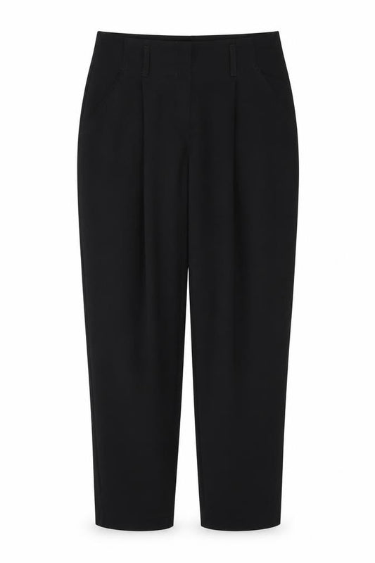 Front view of New Look women’s black polyester trousers, size UK 8, regular zip