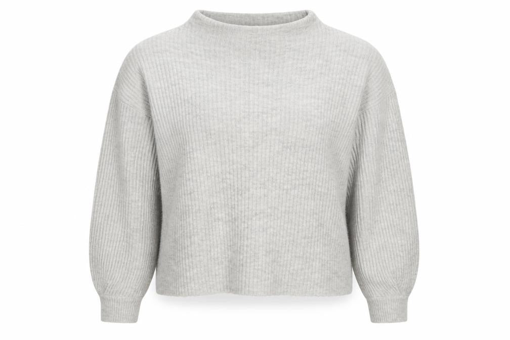 Front view of New Look women’s grey round neck acrylic jumper, size M