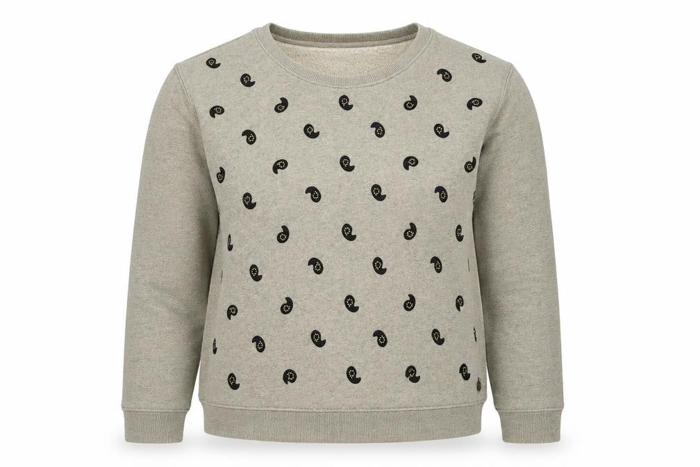 Front view of Maison Scotch women’s beige geometric cotton pullover sweatshirt, size S, pullover