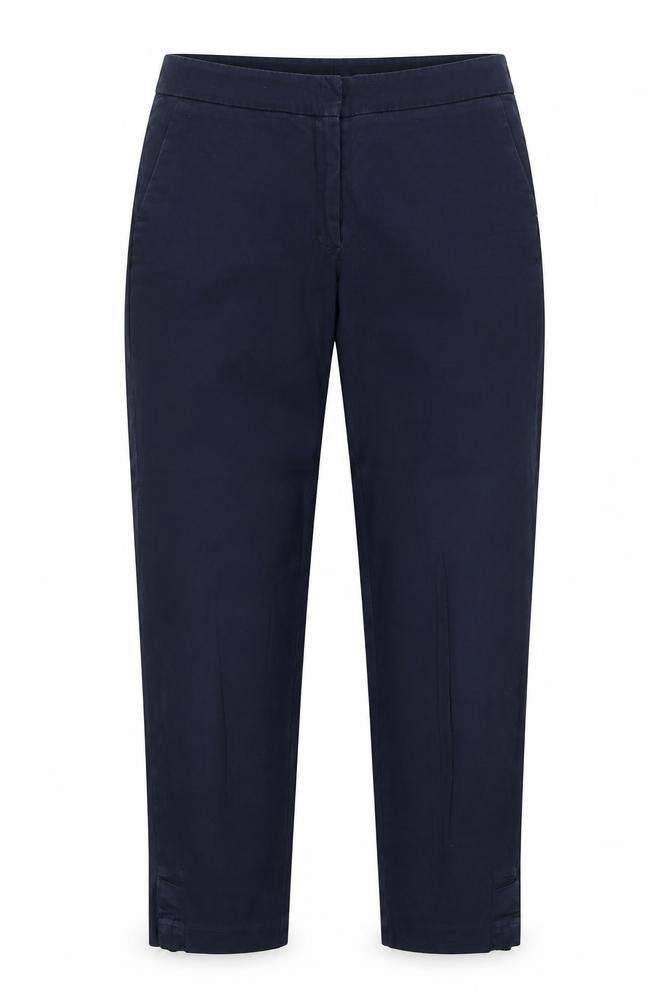 Front view of Domina women’s blue cotton trousers, size UK 12, regular zip