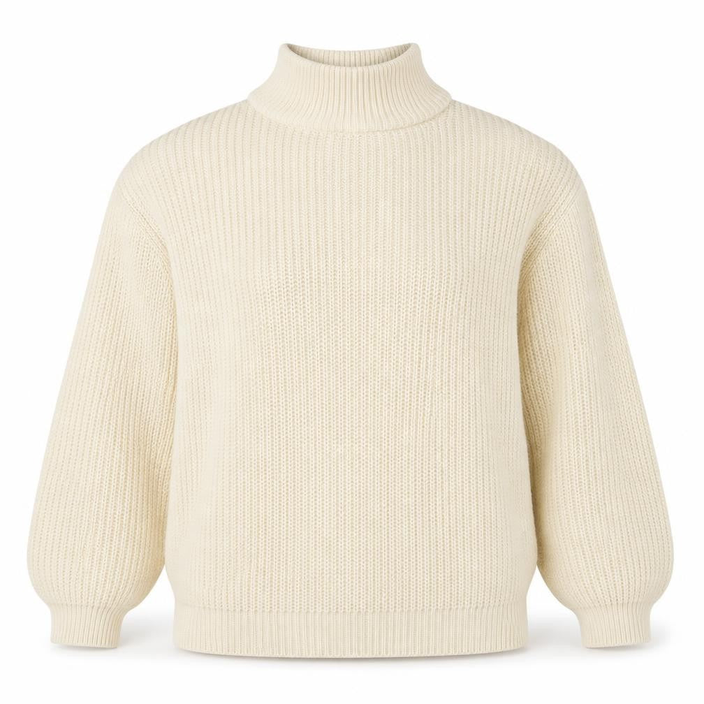 Front view of Divided by H&M women’s beige round neck acrylic jumper, size XS