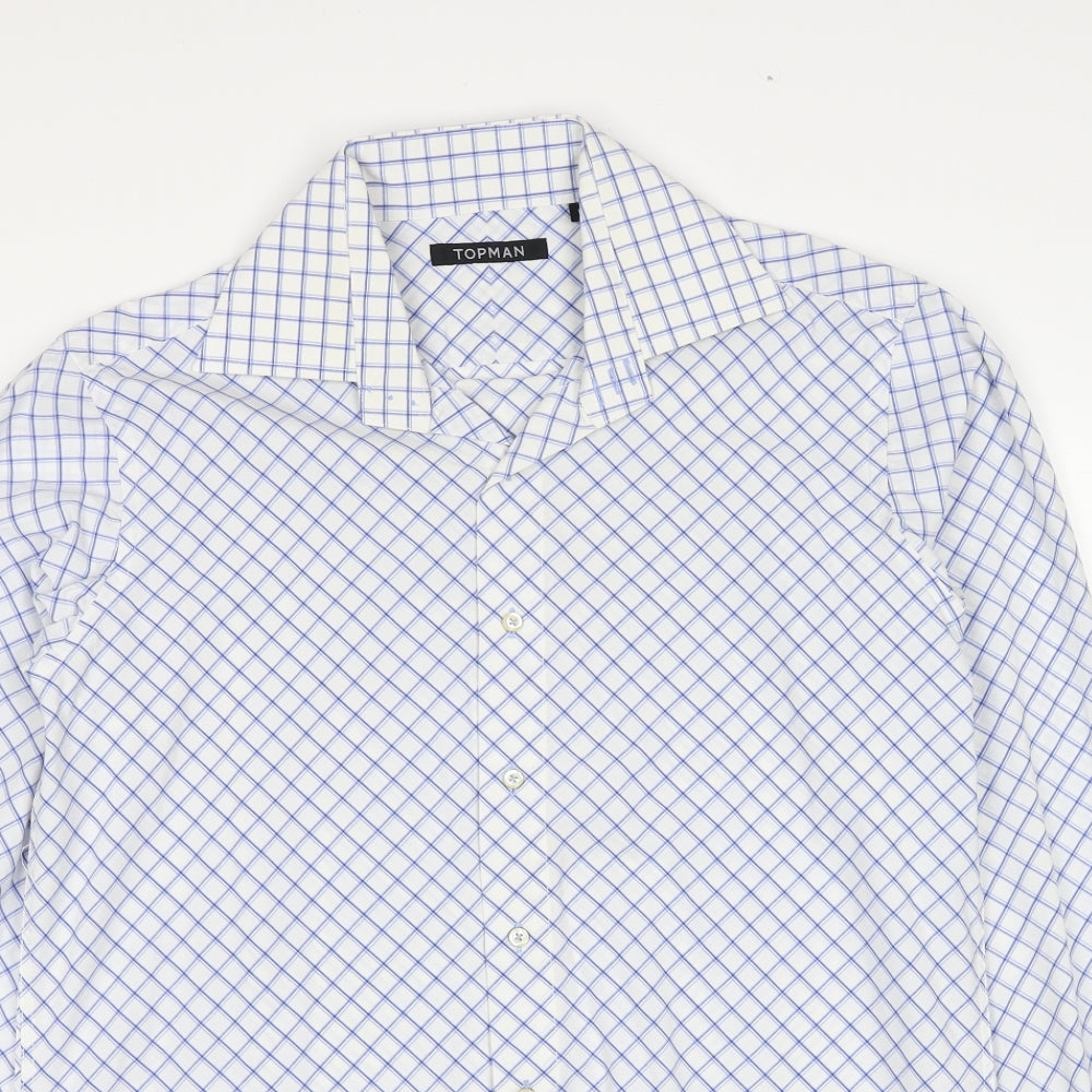 Topman Mens White Animal Print Cotton Button-Up Size L Collared Button