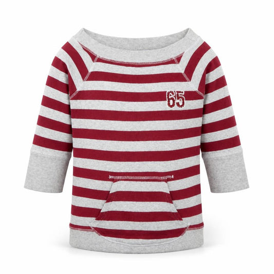 Front view of Next girls’ grey striped cotton pullover sweatshirt, size 9-10, years pullover