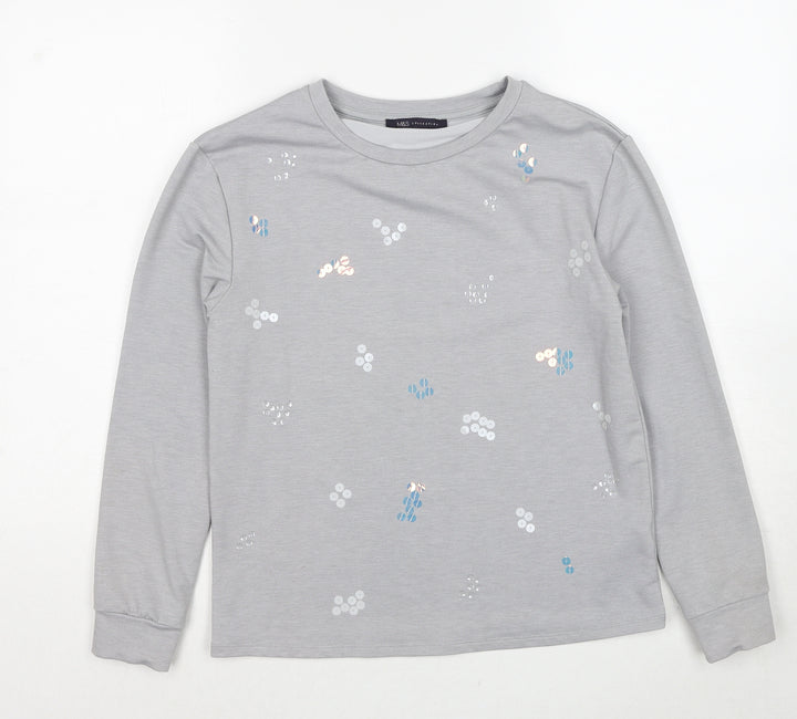 Marks and Spencer Womens Grey Cotton Pullover Sweatshirt Size 6 - Sequins