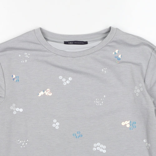 Marks and Spencer Womens Grey Cotton Pullover Sweatshirt Size 6 - Sequins