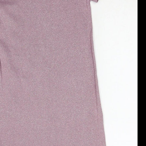 H&M Girls Pink Cotton T-Shirt Dress Size 6-7 Years Round Neck Pullover - Bow Detail