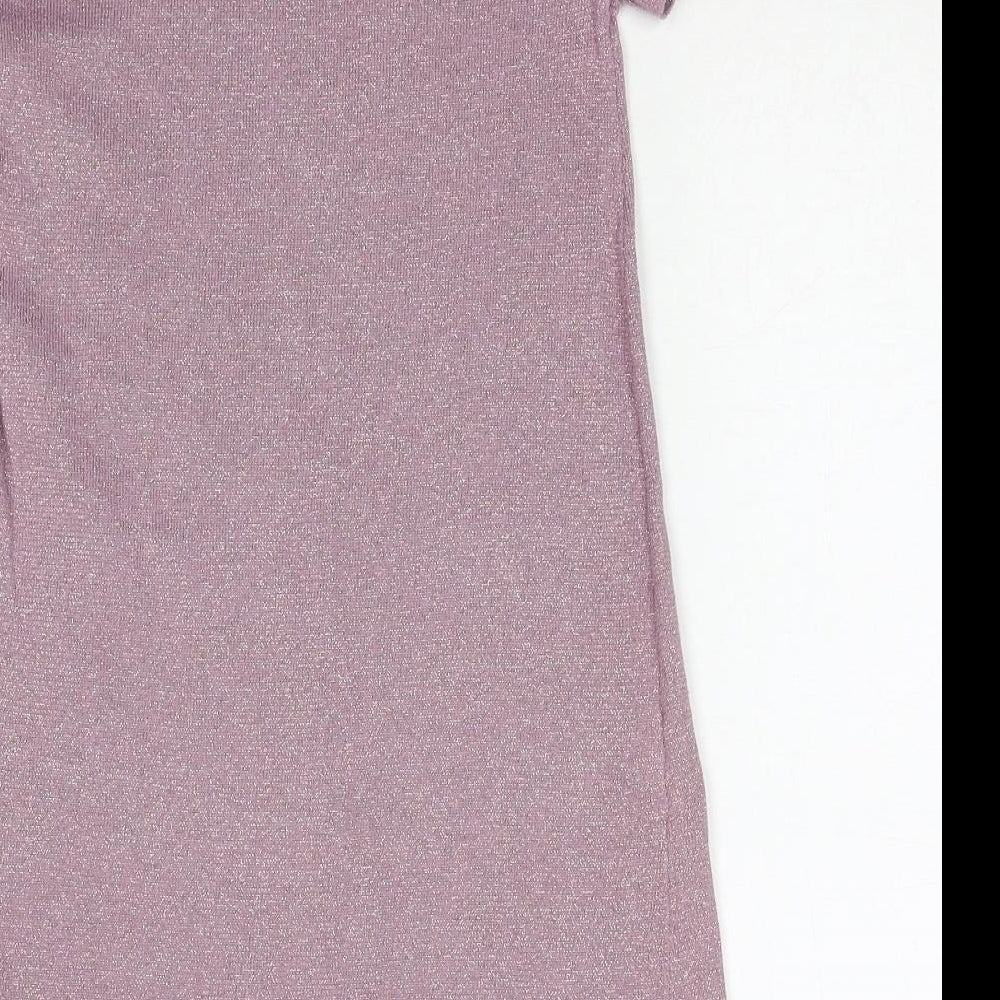 H&M Girls Pink Cotton T-Shirt Dress Size 6-7 Years Round Neck Pullover - Bow Detail