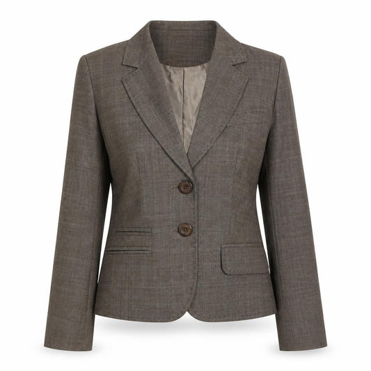 Front view of Next women’s brown check wool jacket suit jacket, size UK 6