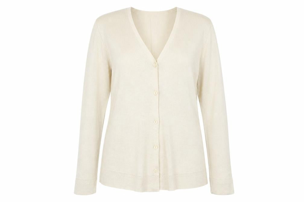 BHS Womens Beige V-Neck Acrylic Cardigan Jumper Size 14