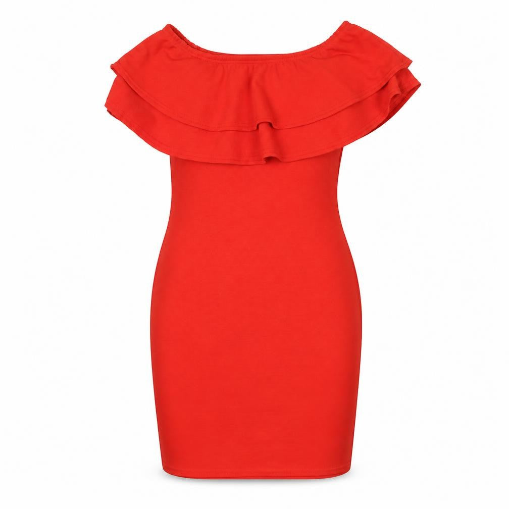 Front view of New Look women’s red polyester bodycon, size UK 8, off the shoulder pullover