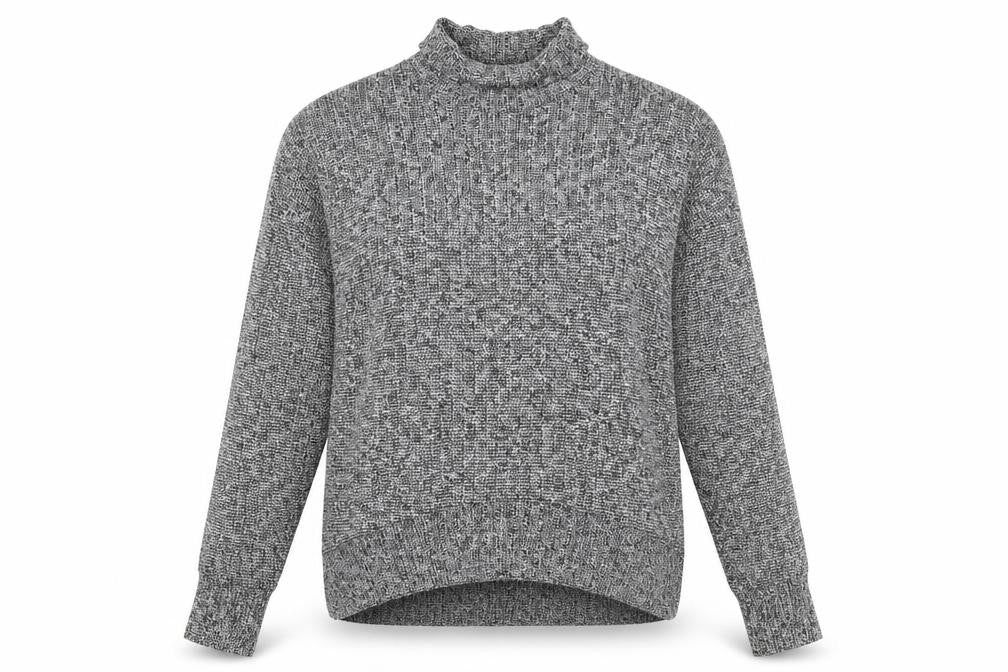 Front view of Topshop women’s grey roll neck polyester jumper, size UK 10