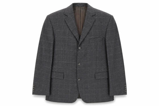 Front view of Bruno Saint Hilaire men’s grey geometric polyester jacket suit jacket, size 40, regular