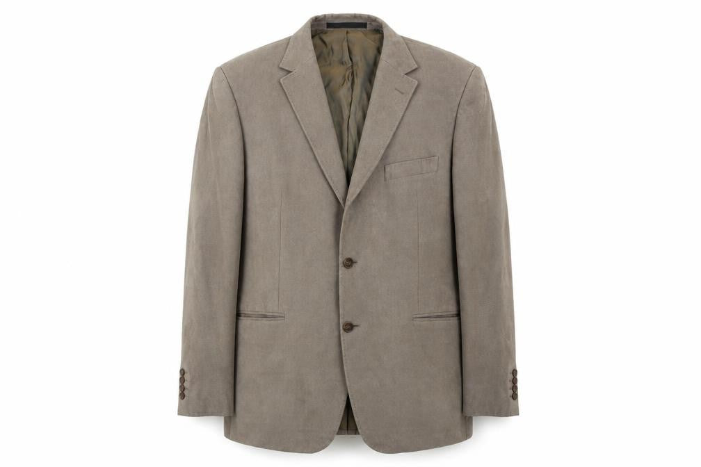 Front view of Marks & Spencer men’s brown geometric polyester jacket suit jacket, size 44, regular