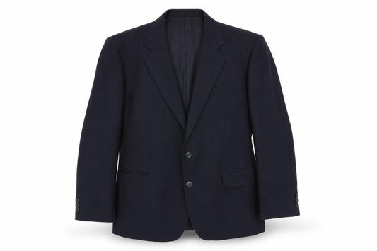 Front view of St Michael men’s blue polyester jacket suit jacket, size 42, regular