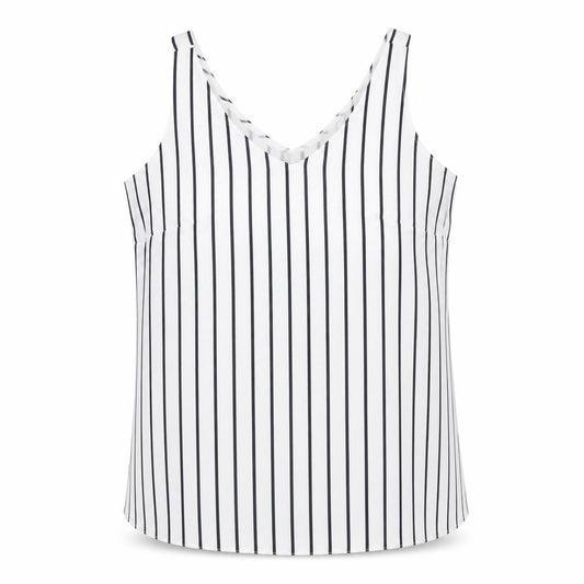 Front view of Wallis women’s white striped polyester basic tank, size UK 12, v-neck
