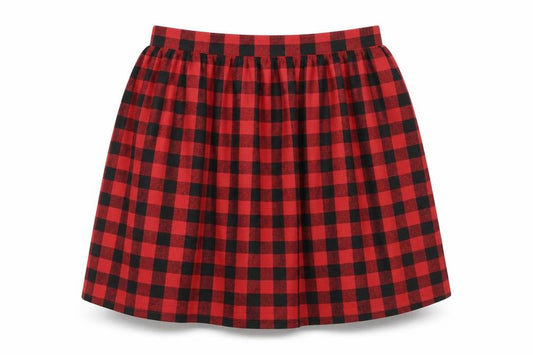 Front view of Affliction Black Premium women’s red check cotton skater skirt, size XL, zip