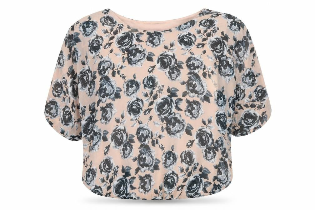 Select Womens Pink Floral Polyester Basic Blouse Size 8 Round Neck