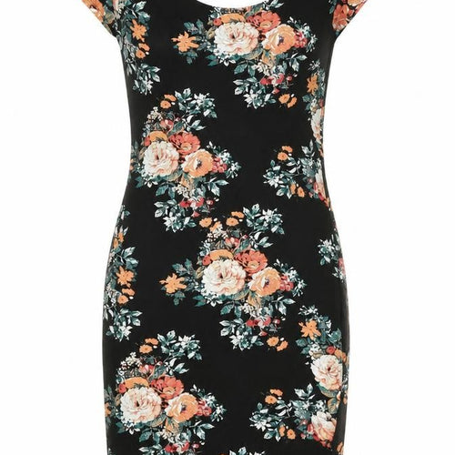 New Look Womens Black Floral Cotton A-Line Size 10 Scoop Neck Pullover
