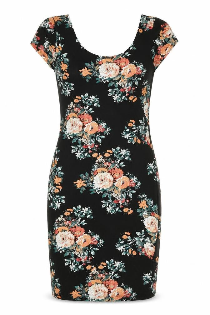 New Look Womens Black Floral Cotton A-Line Size 10 Scoop Neck Pullover