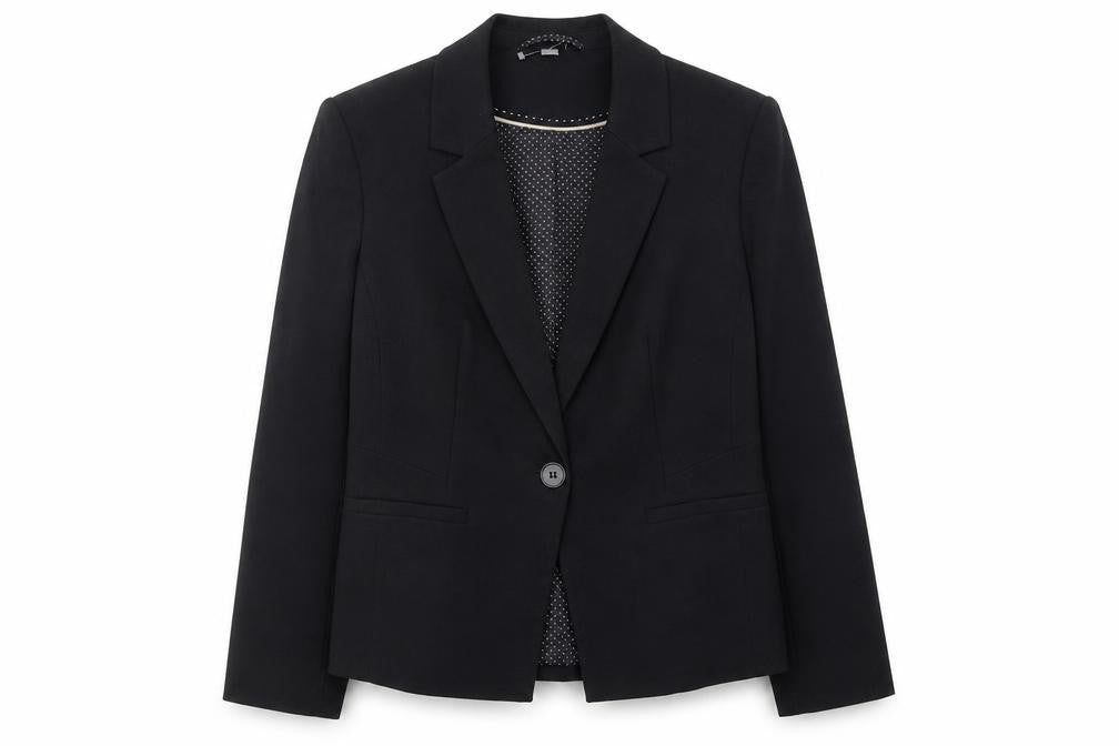 Front view of Dorothy Perkins women’s black polyester jacket suit jacket, size UK 8