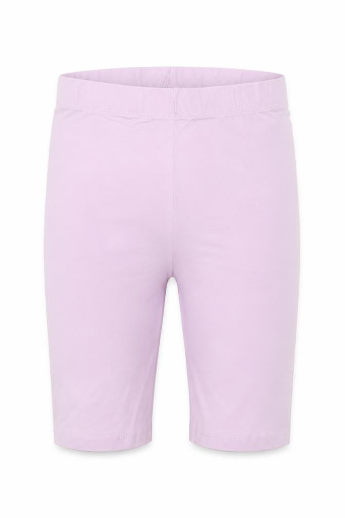 Front view of I SAW IT FIRST women’s purple cotton compression shorts, size UK 6, regular pull on