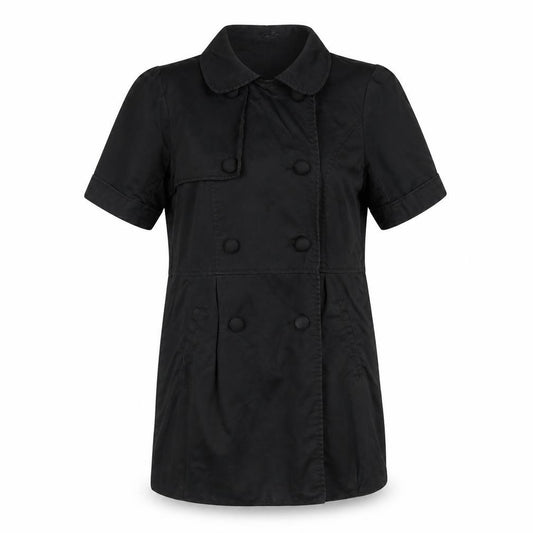 Front view of H&M women’s black jacket, size UK 6, button