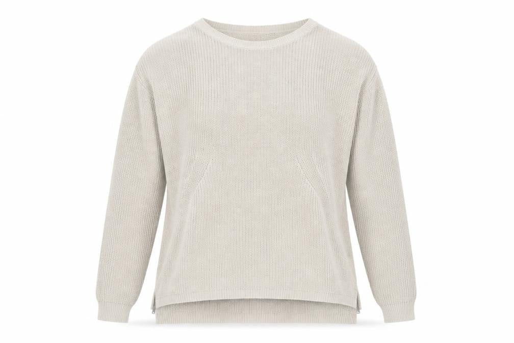 Front view of H&M women’s beige round neck acrylic jumper, size M
