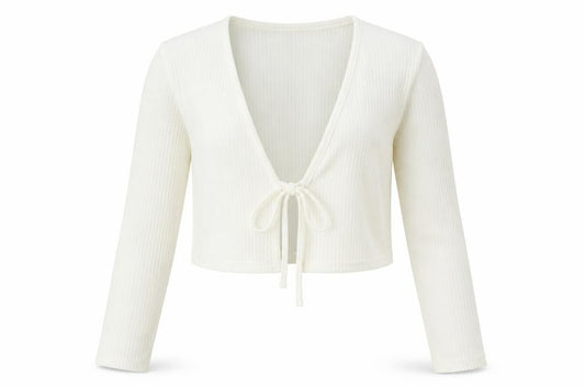 Front view of H&M women’s ivory polyester wrap blouse, size M, v-neck