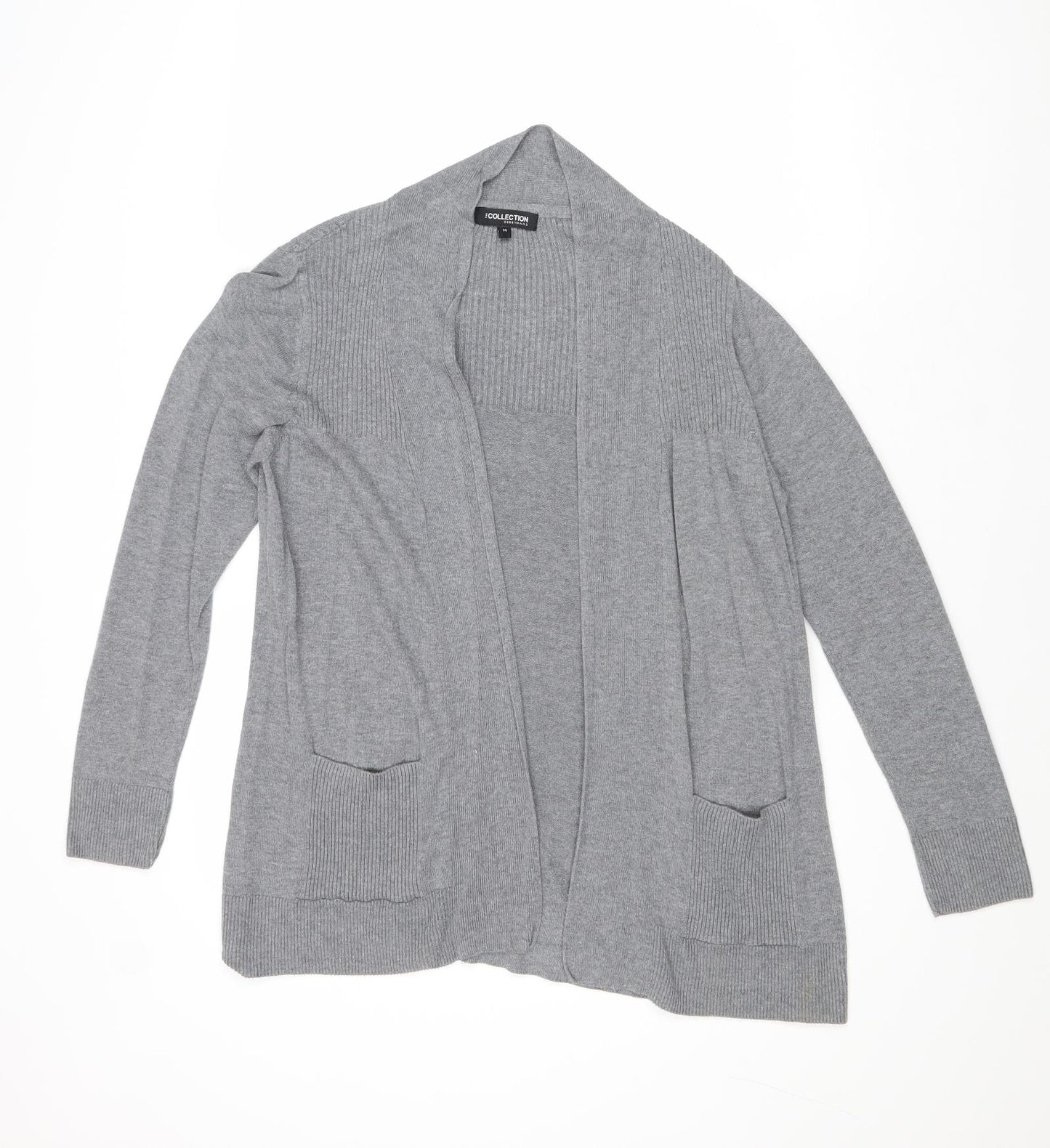 Debenhams Womens Grey V-Neck Cotton Cardigan Jumper Size 14 - Open