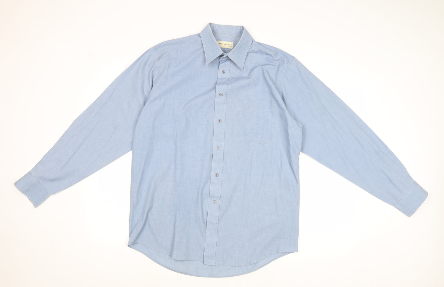Debenhams Mens Blue Polyester Button-Up Size 15.5 Collared Button