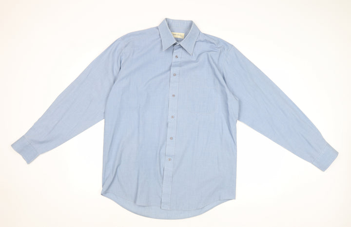 Debenhams Mens Blue Polyester Button-Up Size 15.5 Collared Button