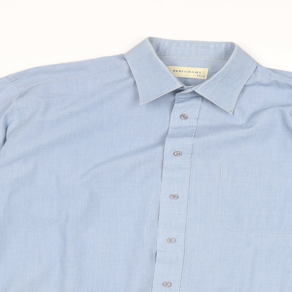 Debenhams Mens Blue Polyester Button-Up Size 15.5 Collared Button