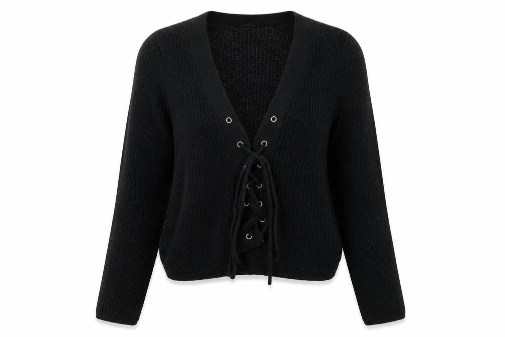 Front view of Forever 21 women’s black v-neck acrylic jumper, size S