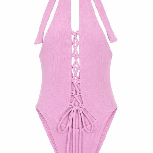 Boohoo Womens Purple Polyester Bodysuit One-Piece Size 6 Lace Up
