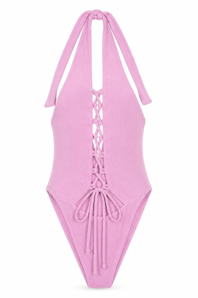 Boohoo Womens Purple Polyester Bodysuit One-Piece Size 6 Lace Up