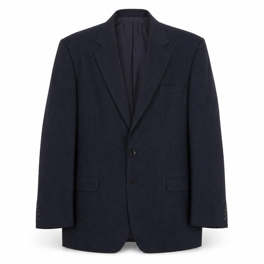 Front view of St Michael men’s blue striped polyester jacket suit jacket, size 44, regular