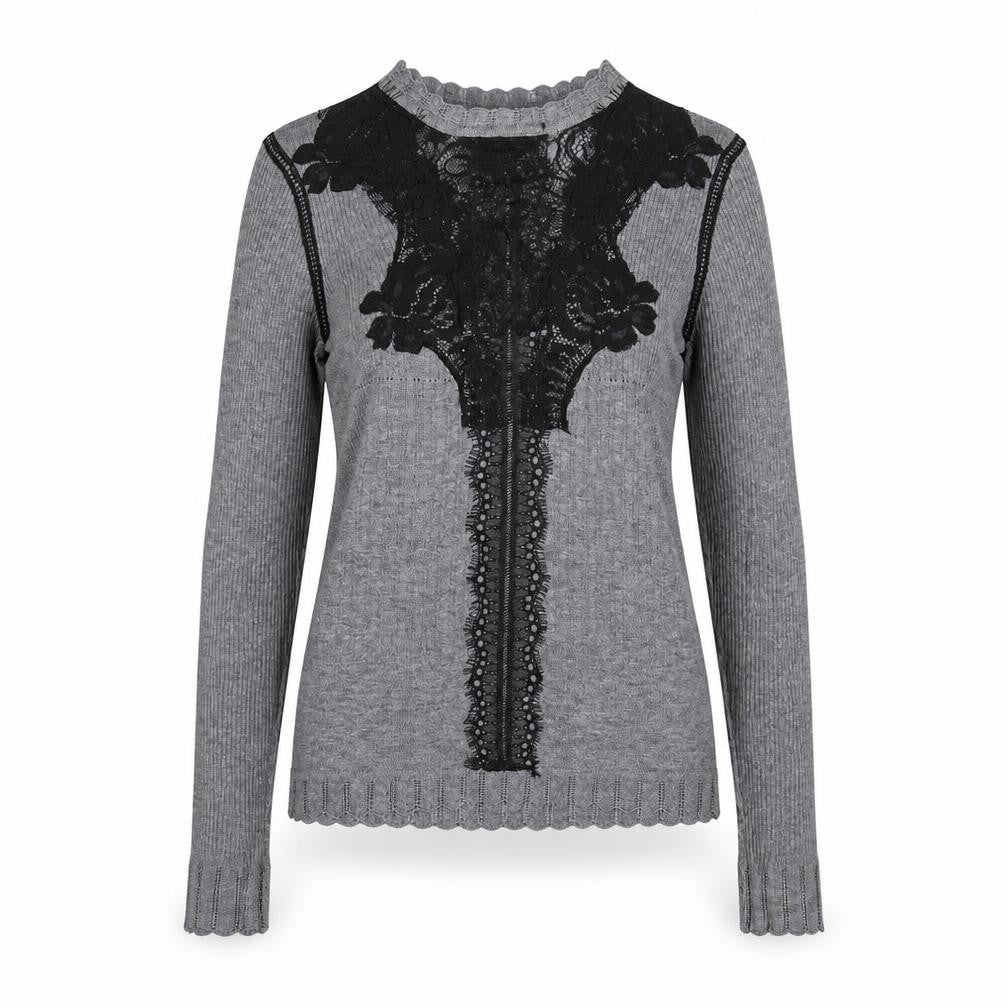 Front view of Silvian Heach women’s grey round neck polyester jumper, size XS